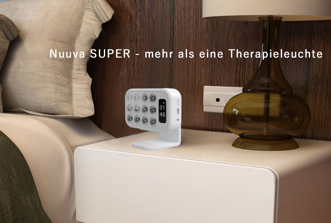 SUPER Lichttherapie-Wecker mit Standfuß auf dem  Nachttisch